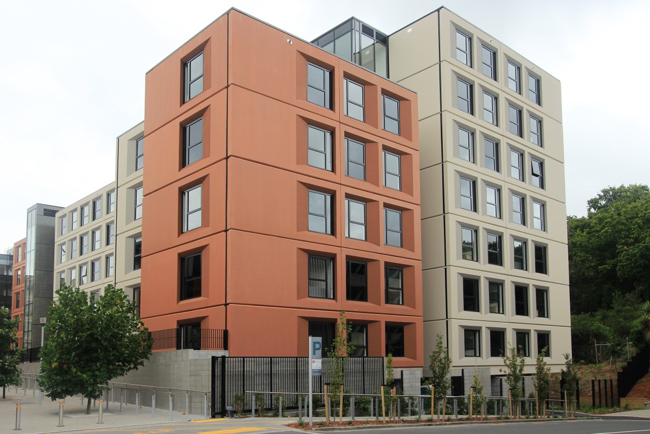 The facades on the new Carlaw Park Student apartment, architecture, building, commercial building, condominium, corporate headquarters, elevation, facade, home, house, metropolitan area, mixed use, neighbourhood, property, real estate, residential area, tower block, white