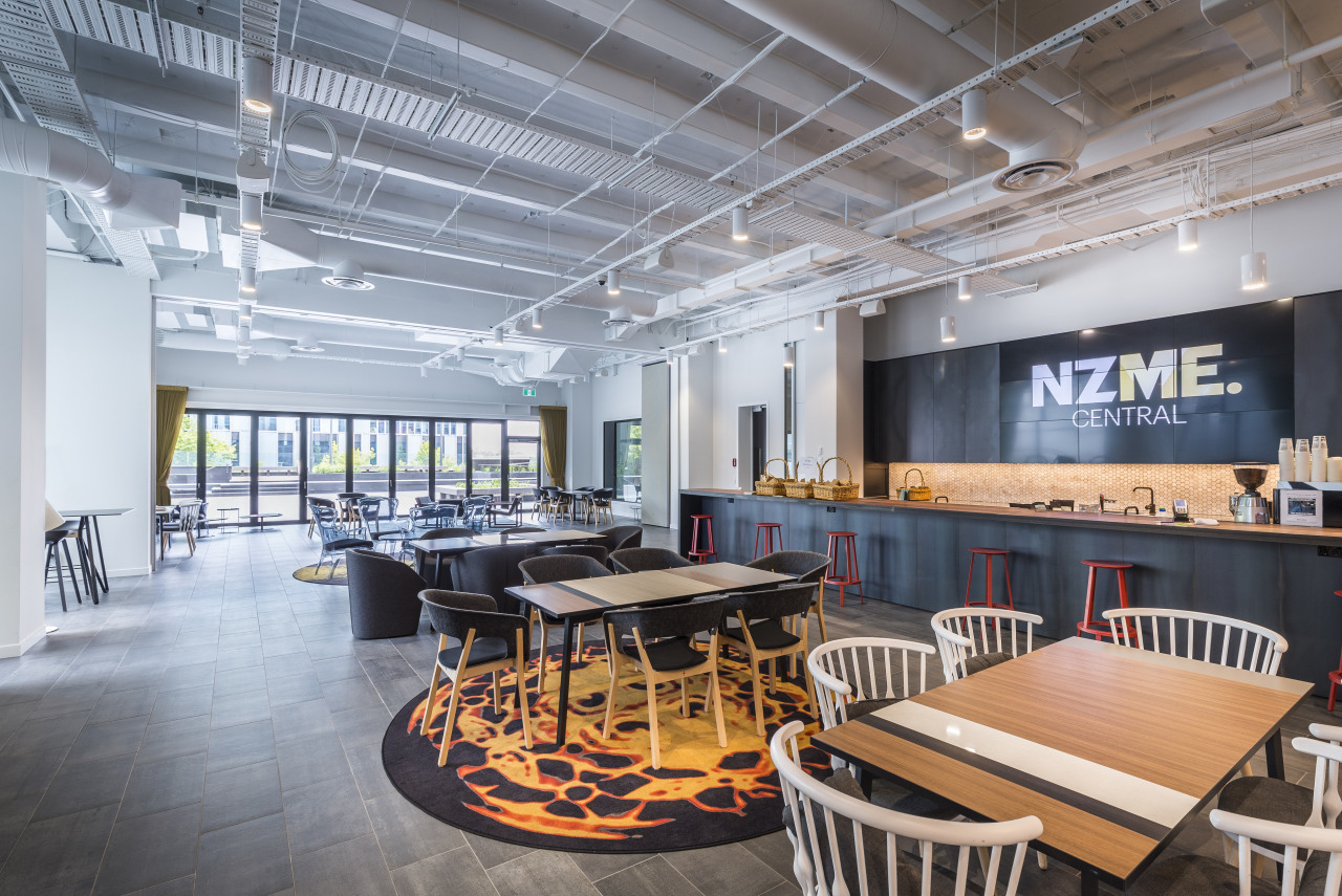 The iHeart Lounge part of the NZME fit-out ceiling, interior design, table, gray