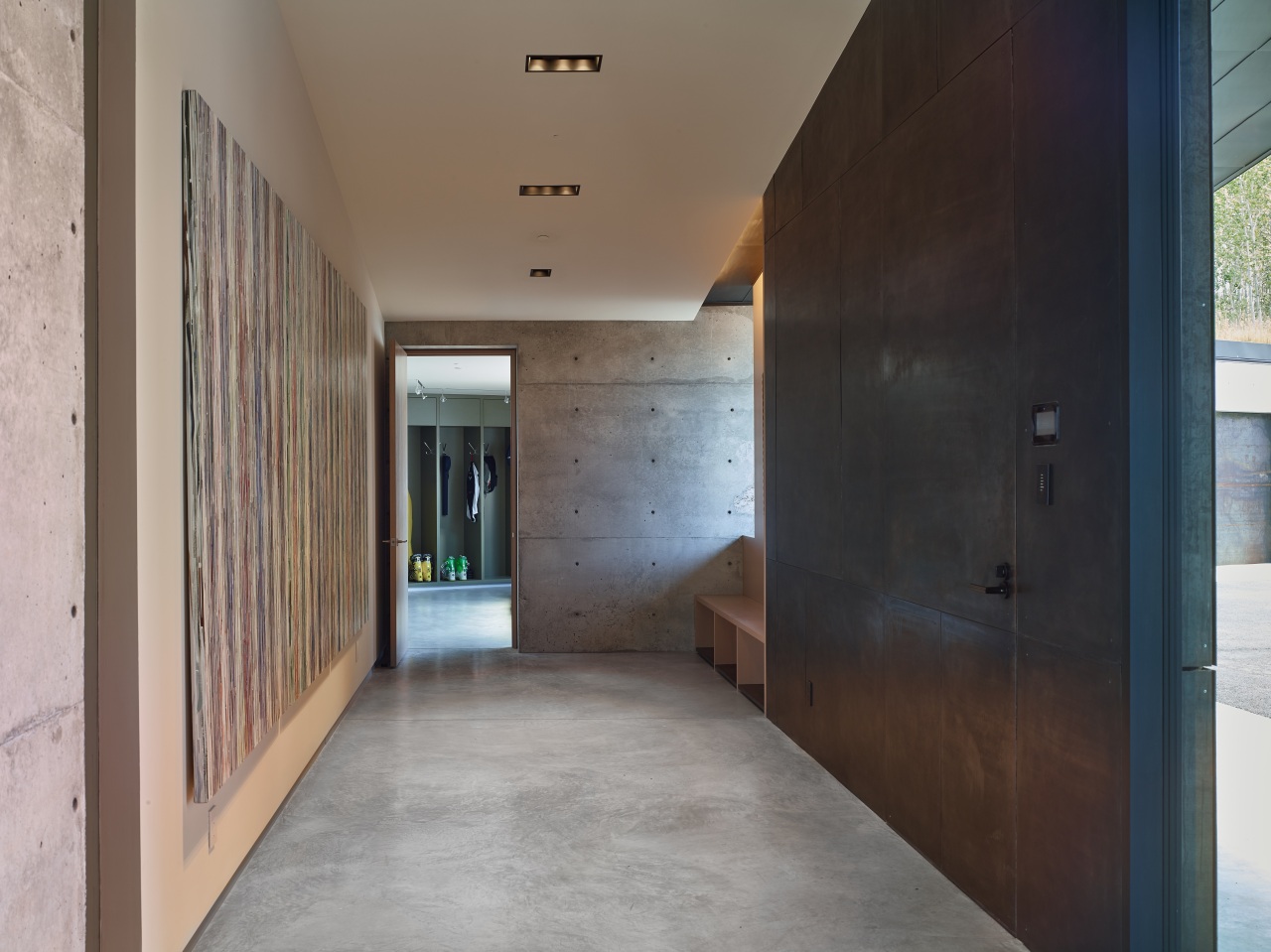 The entrance to this home provides perfect access architecture, ceiling, floor, house, interior design, gray, black