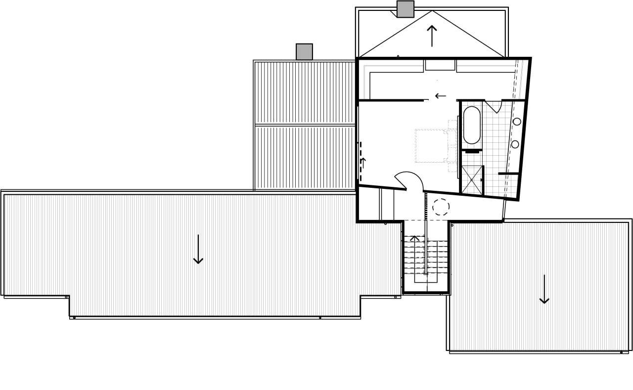 This plan shows the rakish nature of the angle, architecture, area, design, diagram, drawing, elevation, facade, floor plan, furniture, home, house, line, line art, product, product design, shed, square, structure, technical drawing, white
