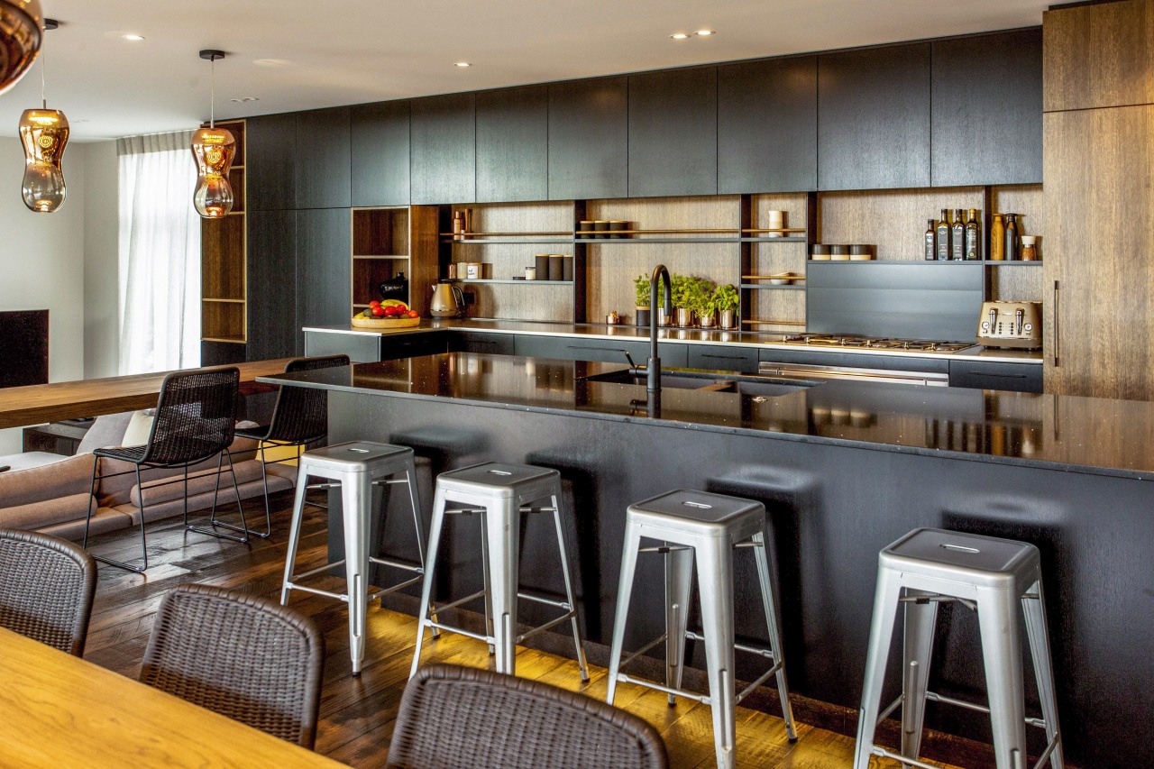 This kitchen created by designer Colleen Holder and countertop, interior design, kitchen, gray