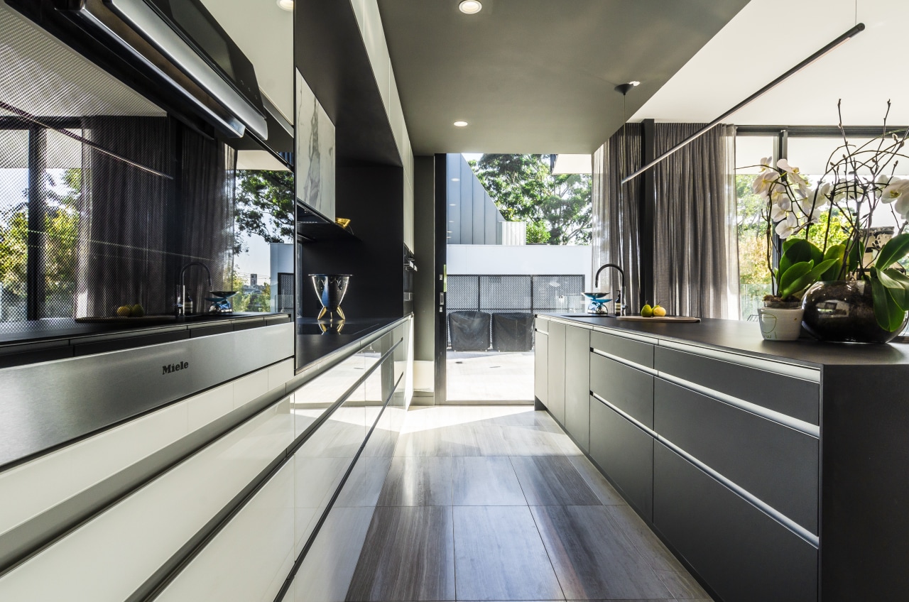 As part of this kitchen renovation, the reinvented architecture, daylighting, house, interior design, kitchen, real estate, black, gray, white