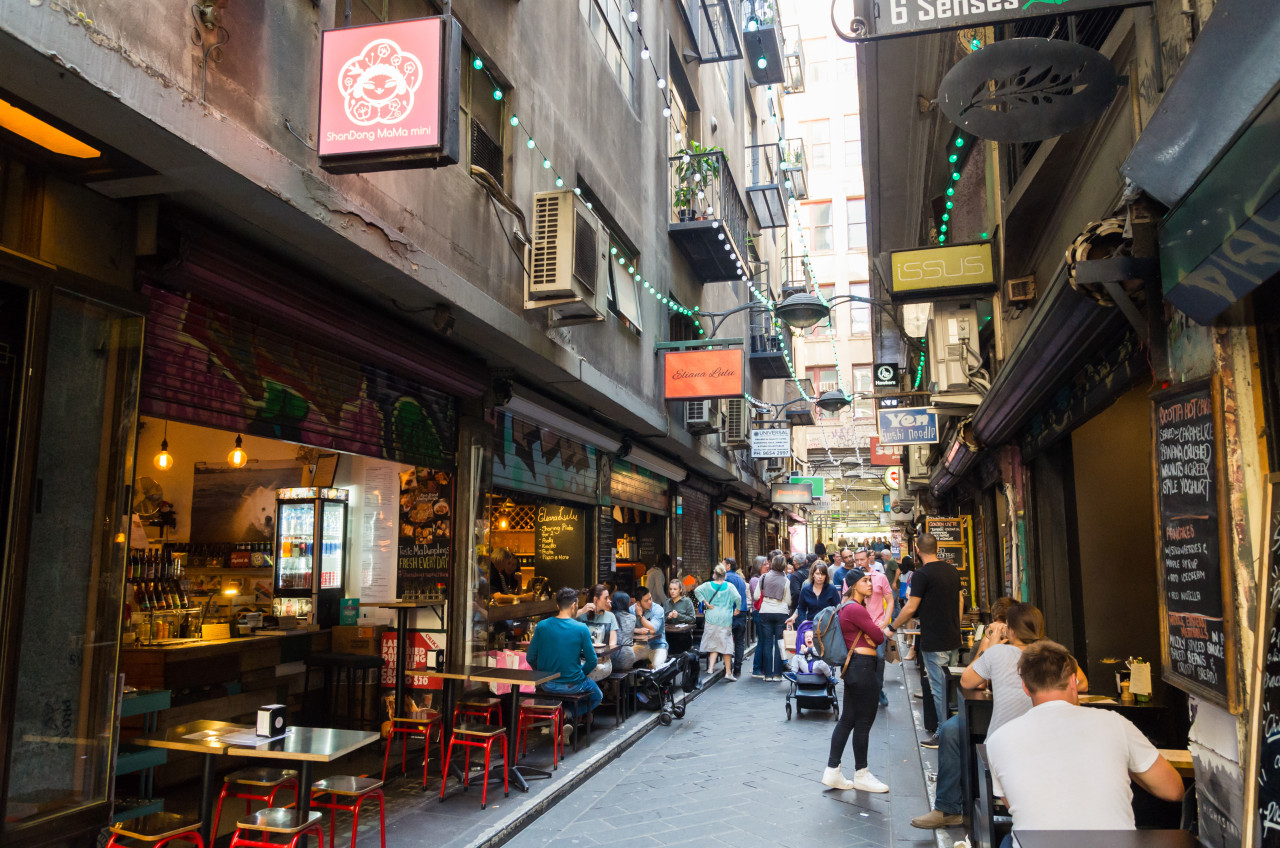 Melbournes laneways pioneered the mix of small scale alley, city, downtown, market, marketplace, metropolitan area, neighbourhood, shopping, street, town, black