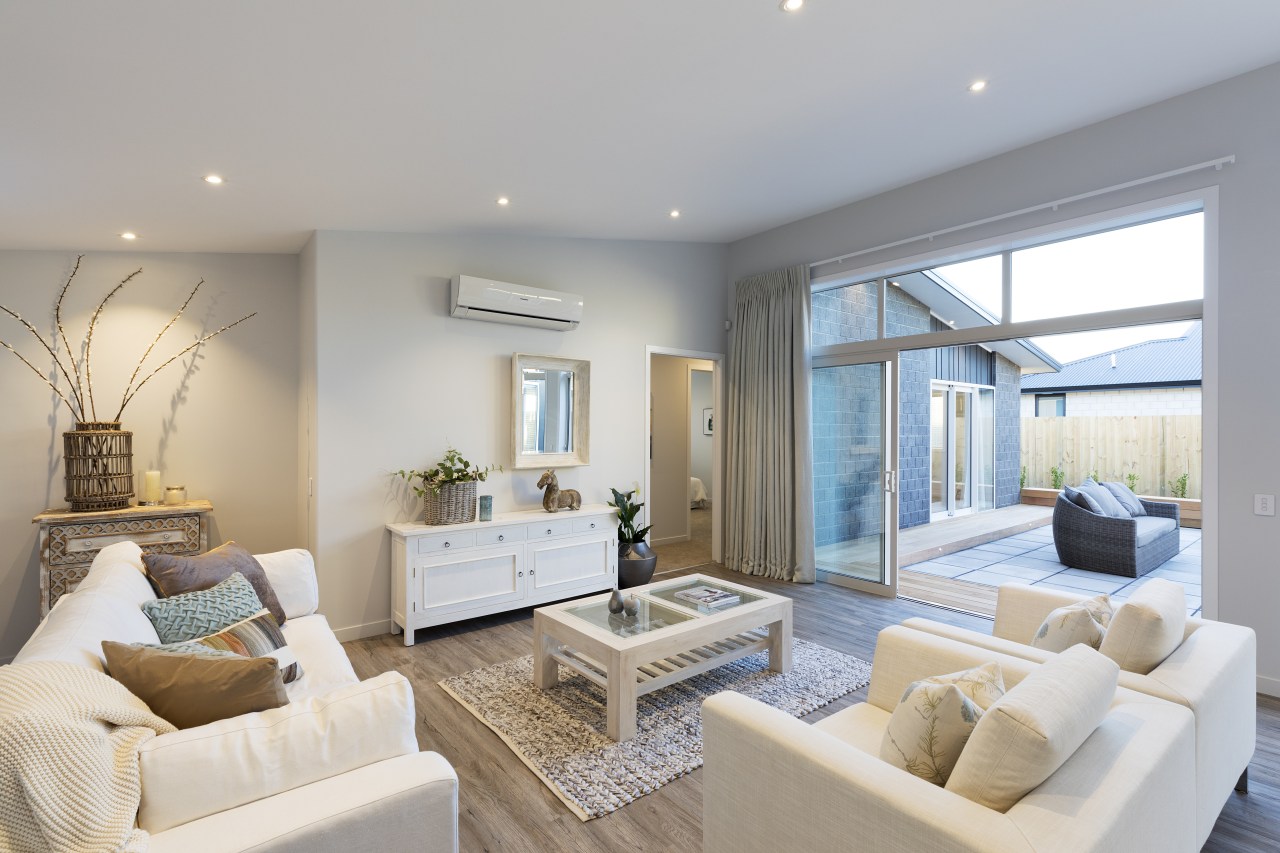 All living areas in this Fowler Homes showhome ceiling, estate, home, interior design, living room, penthouse apartment, property, real estate, room, window, gray