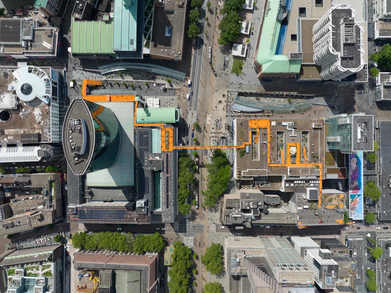 The bright orange Rotterdam Rooftop Walk is 600 