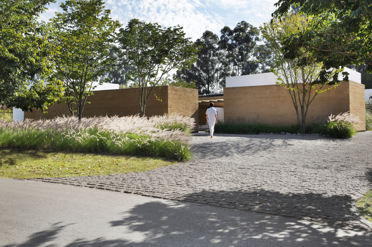 A large wall made of rammed earth, made 