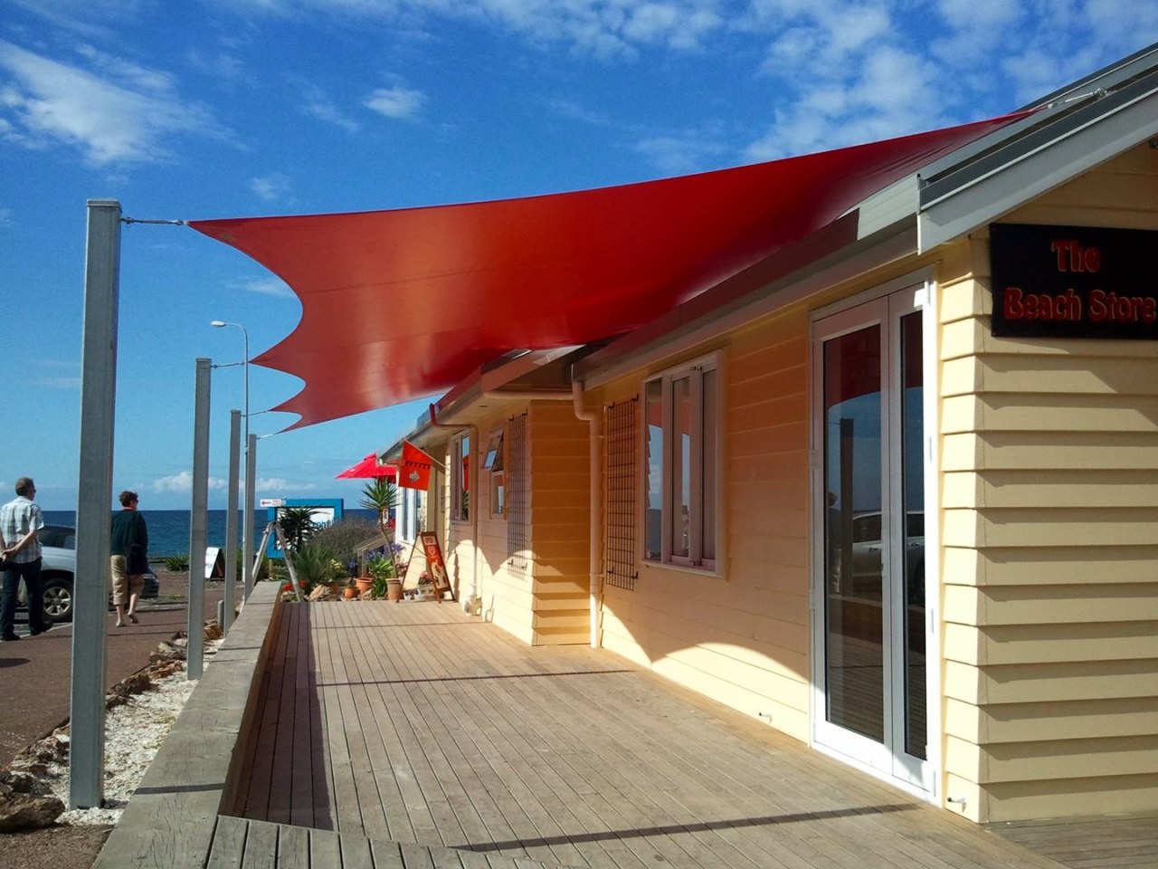 A sail shade is a quick and efficient awning, house, property, real estate, roof