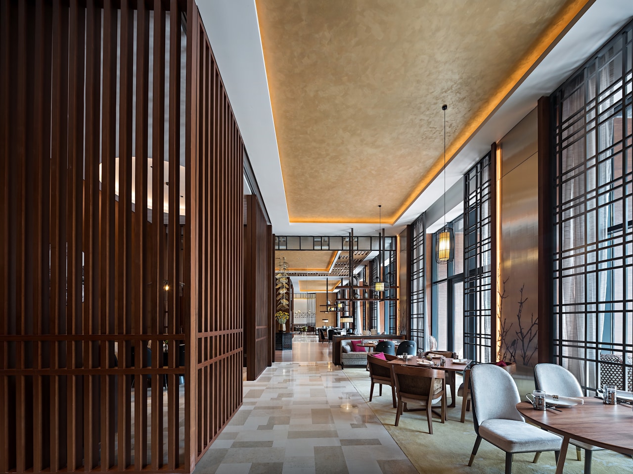 The Chinese Restaurant includes birdcage-style lamps casting interesting 