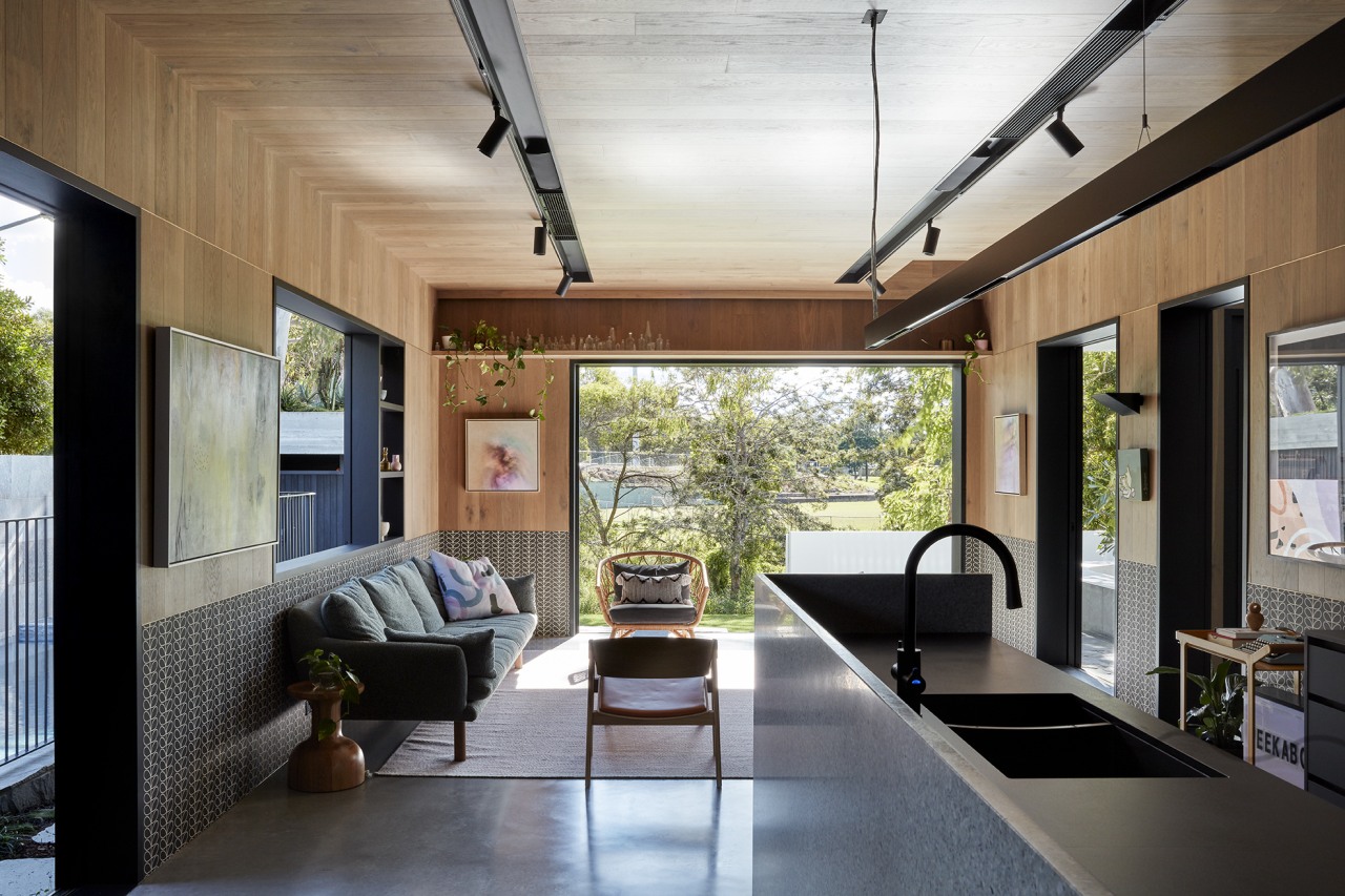 Looking through the open-plan living spaces to the 