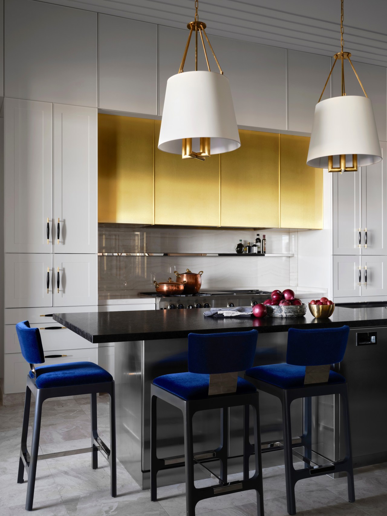 Blue velvet stools by Powell and Bonnell contrast 