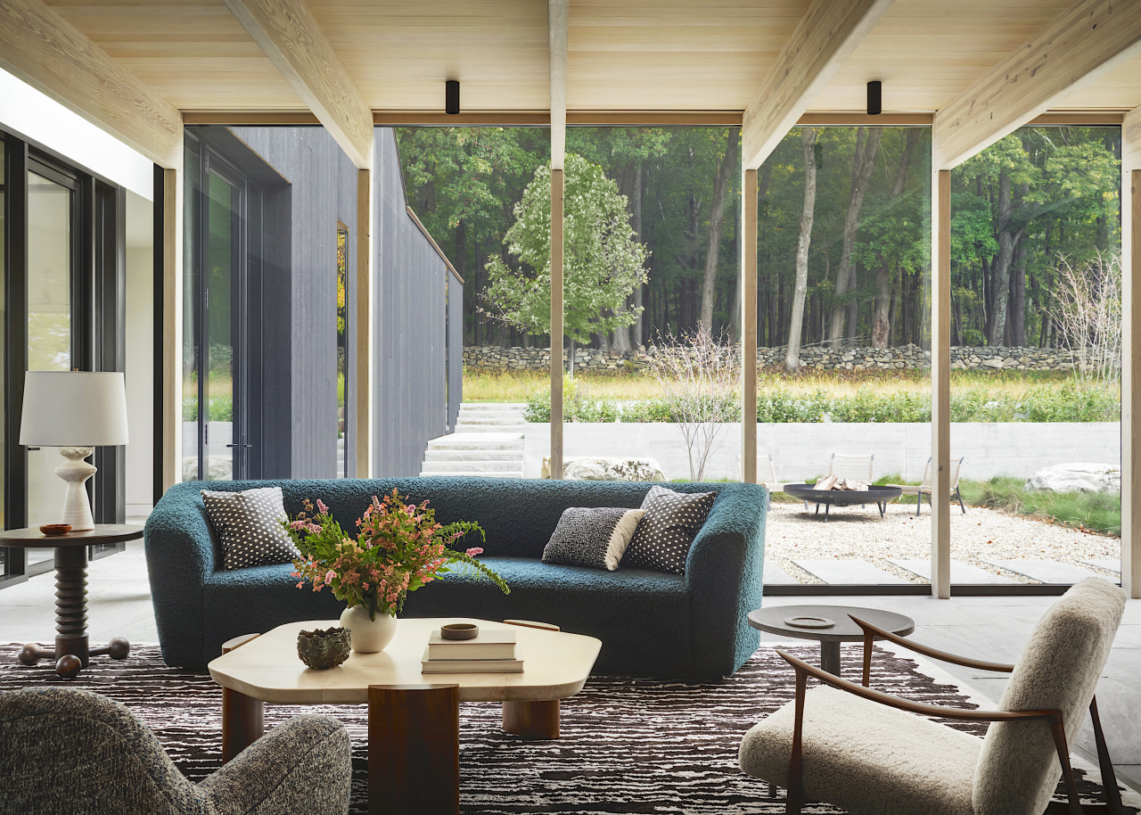 Living area looking out to central courtyard with 