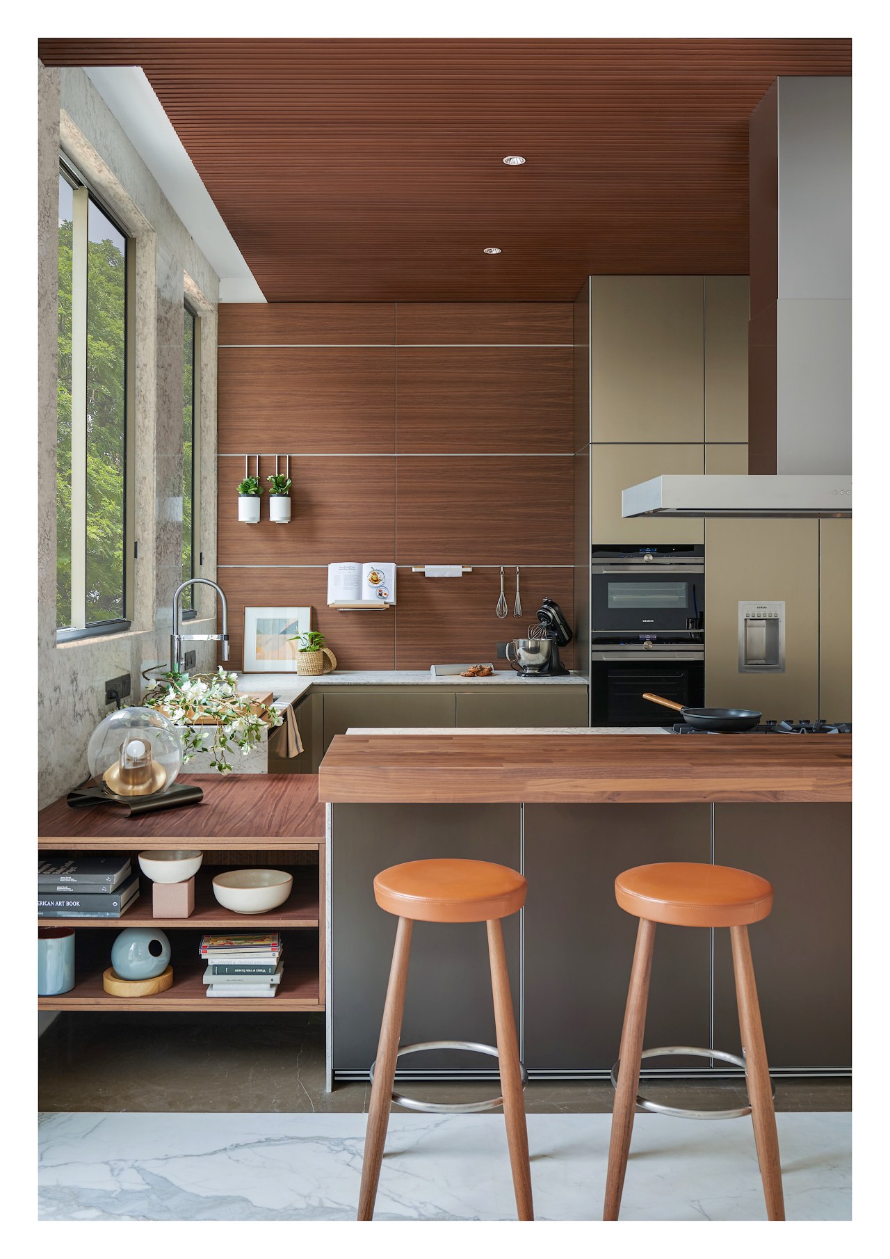 Open storage adds to the high-end kitchen's all 