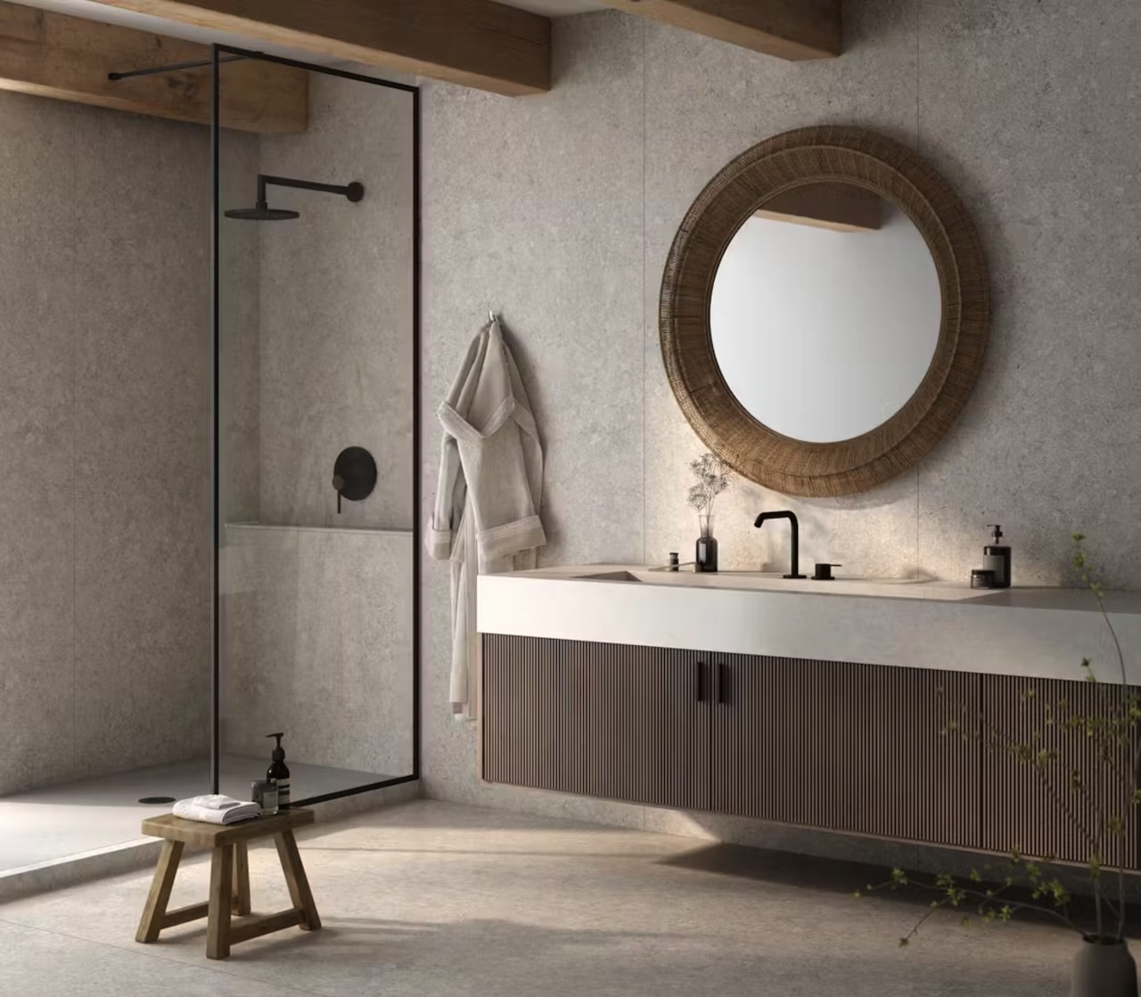 Bathroom in Dekton Pietra Kode VK03 Grigio. 