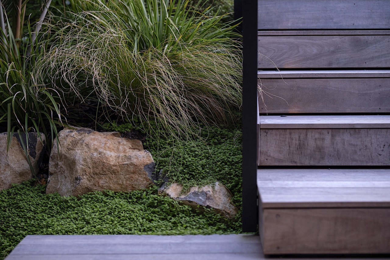 Rocks were used as features in the garden 