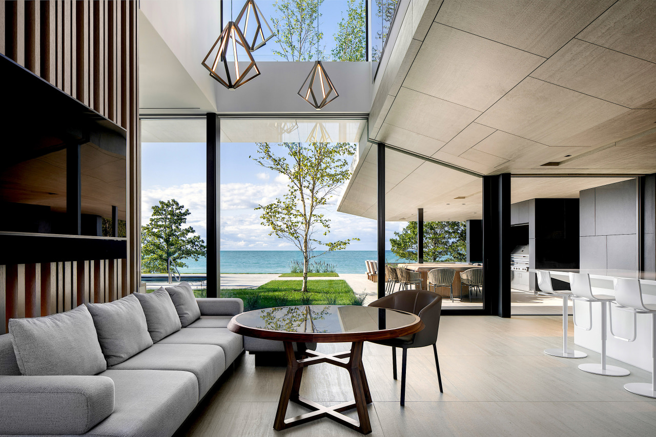 The dramatic triple-volume atrium lets in natural light