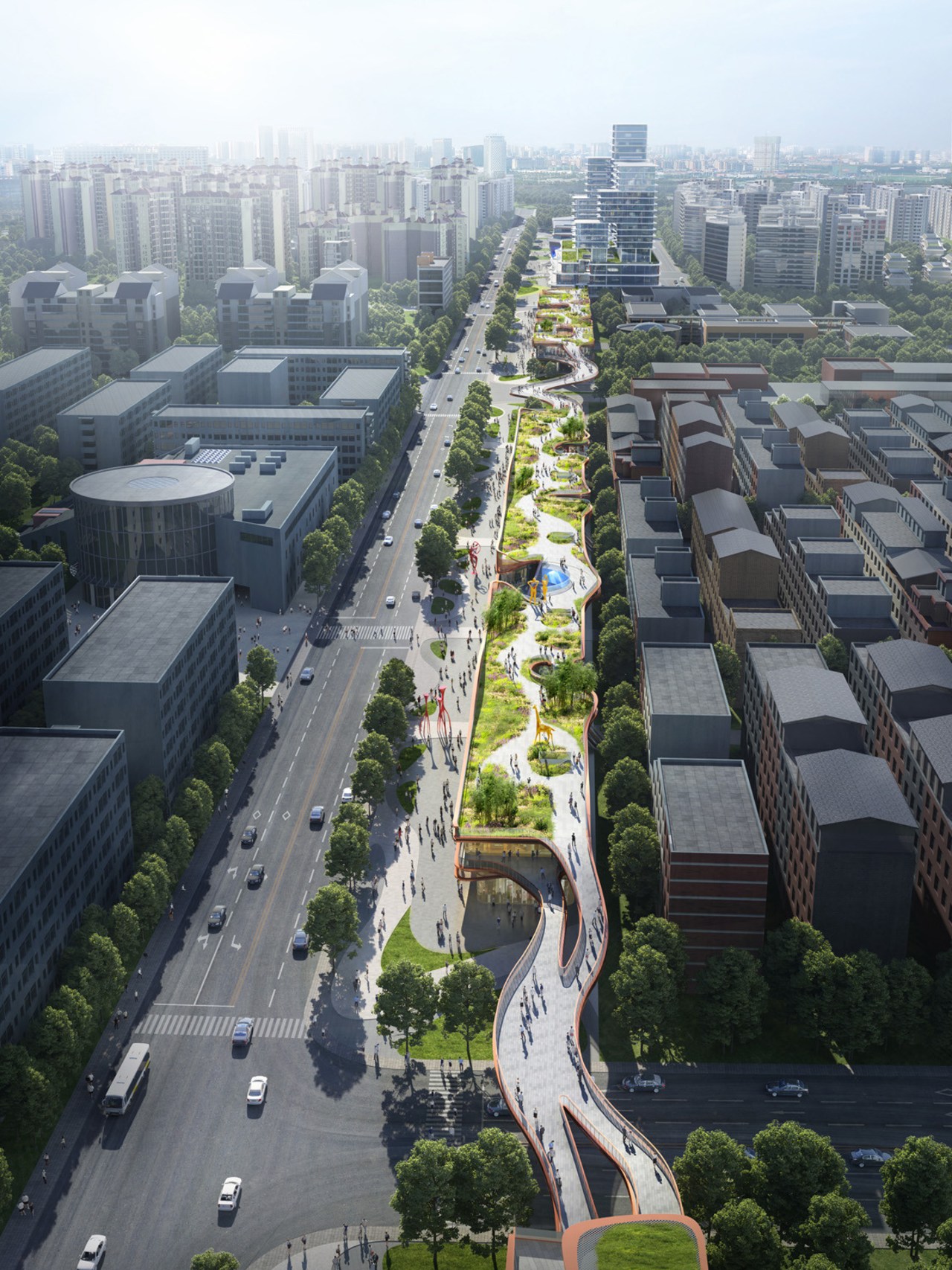 Designed as a 2.4 km continuous urban landscaped 