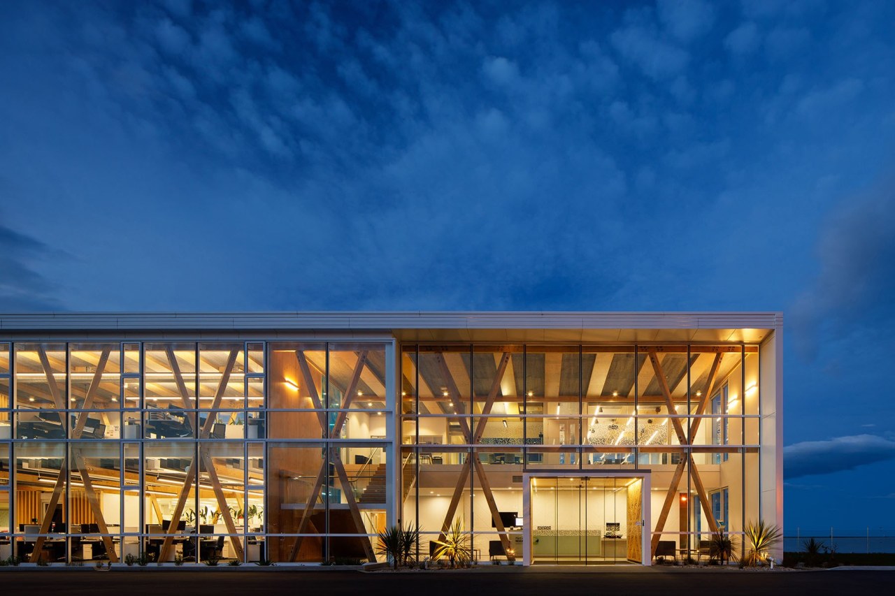 'Plant and Food Research Facility, Nelson' by 'Jerram architecture, building, corporate headquarters, sky, structure, tourist attraction, blue