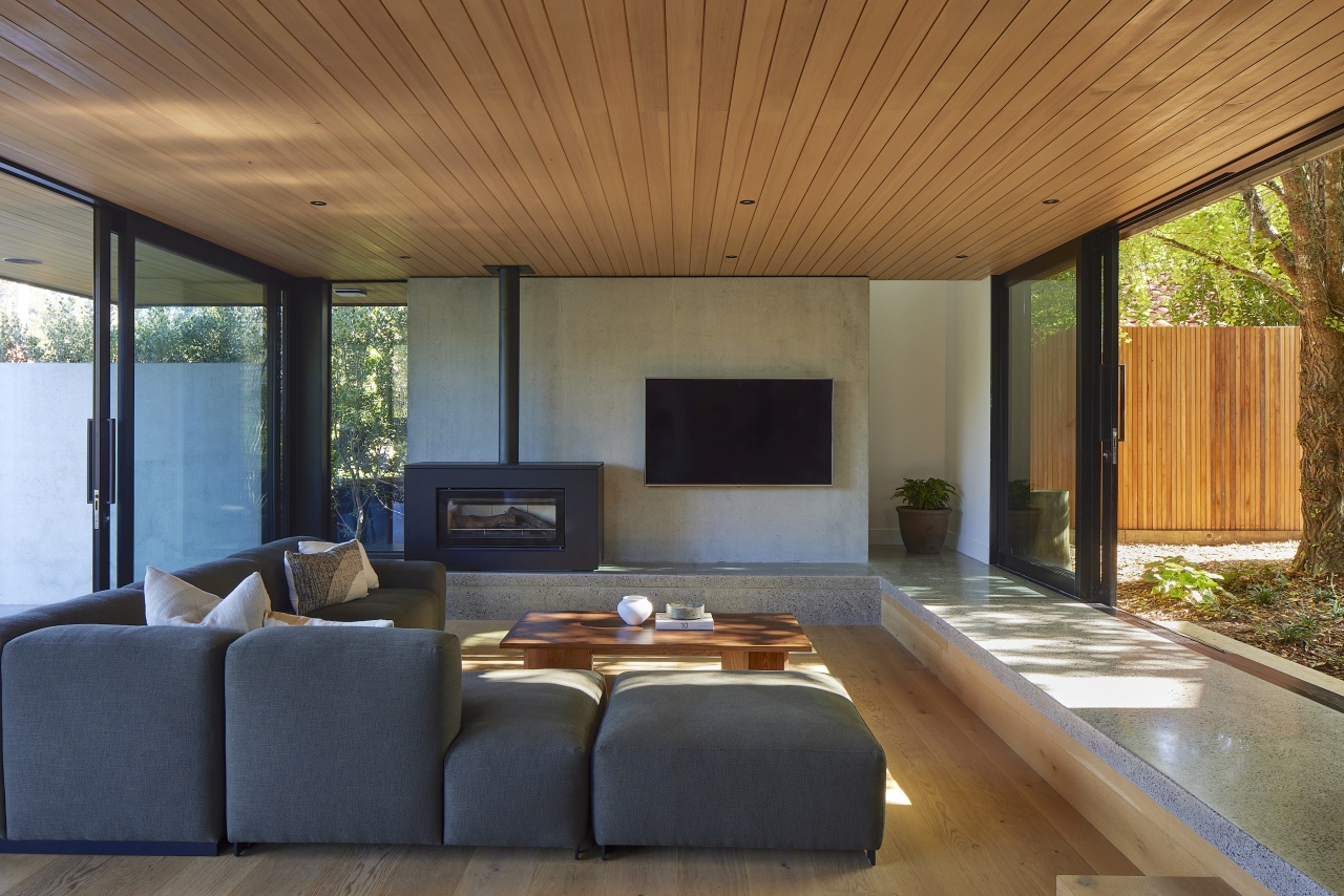 'Sunken' living area with courtyard to the right. 