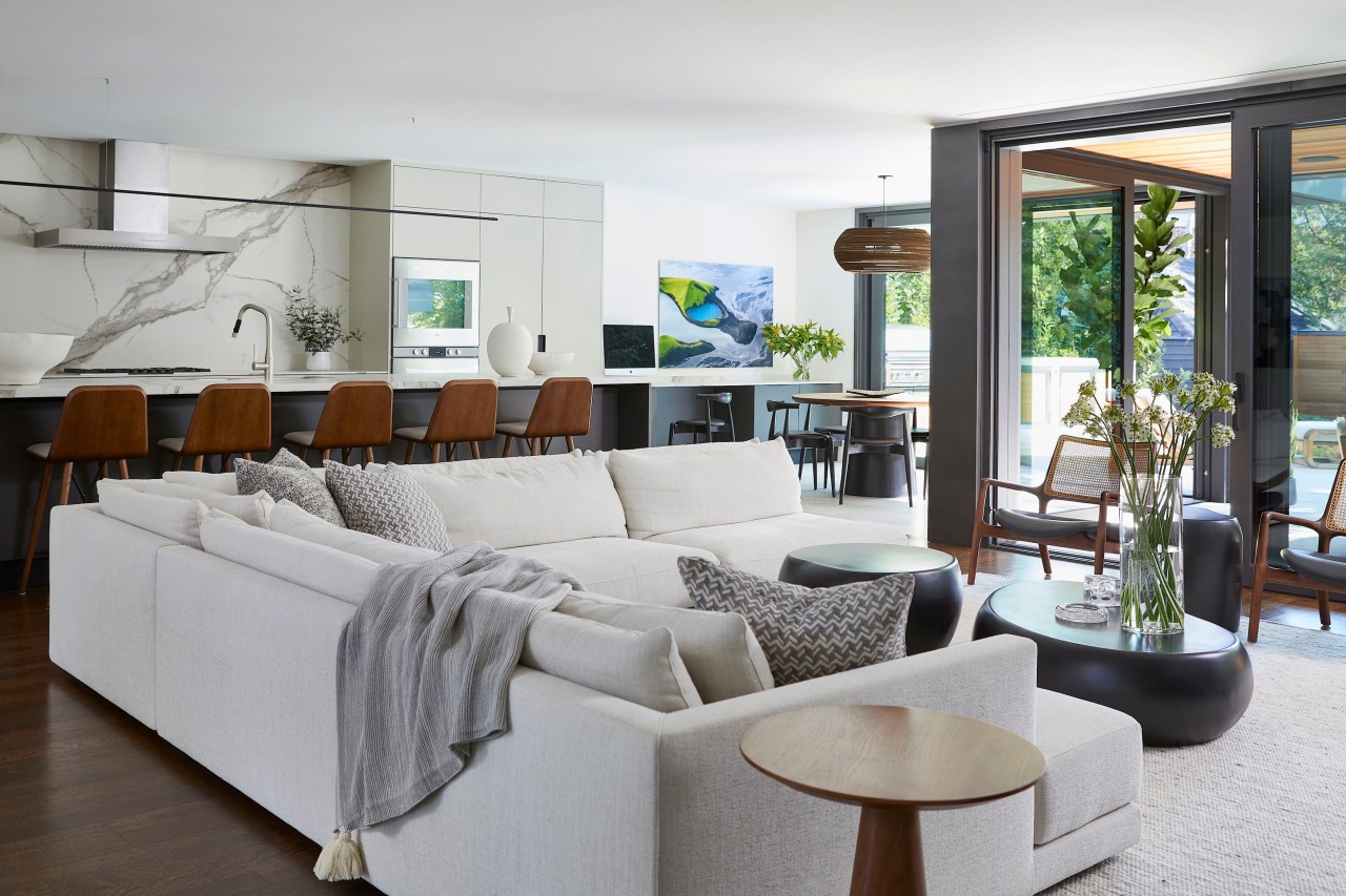 Open-concept family room and kitchen seamlessly connect to 