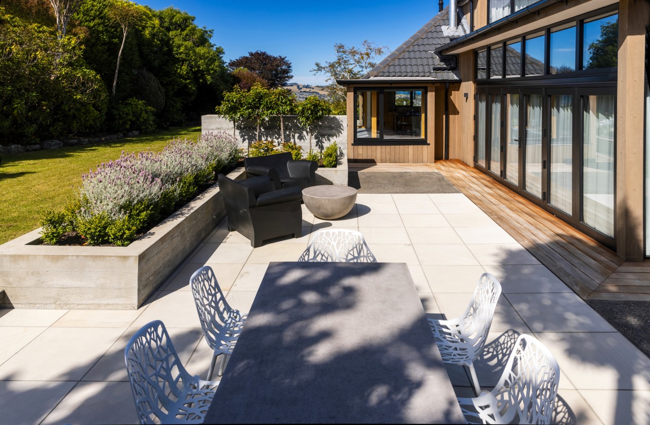 The main focus is the outdoor entertaining space, 