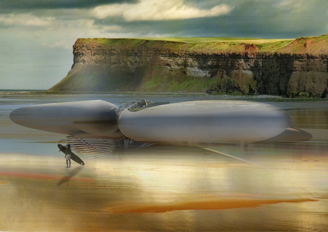 Harmonic Turbine Tidal Hotel reflection, sea, sky, water, brown, gray