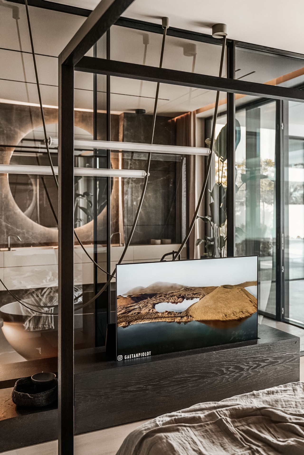 Pop-up bedroom television can disappear to allow full 