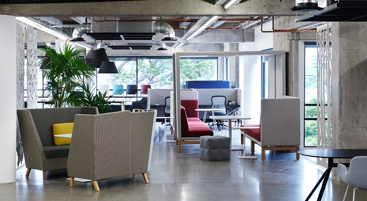 Zenith's new space features polished concrete floors alongside building, ceiling, floor, flooring, furniture, house, interior design, living room, loft, office, property, real estate, room, gray