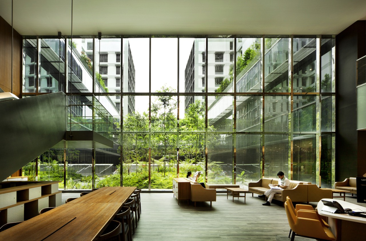 Kampung Admiralty  apartment, architecture, condominium, daylighting, house, interior design, lobby, mixed use, window, brown, green
