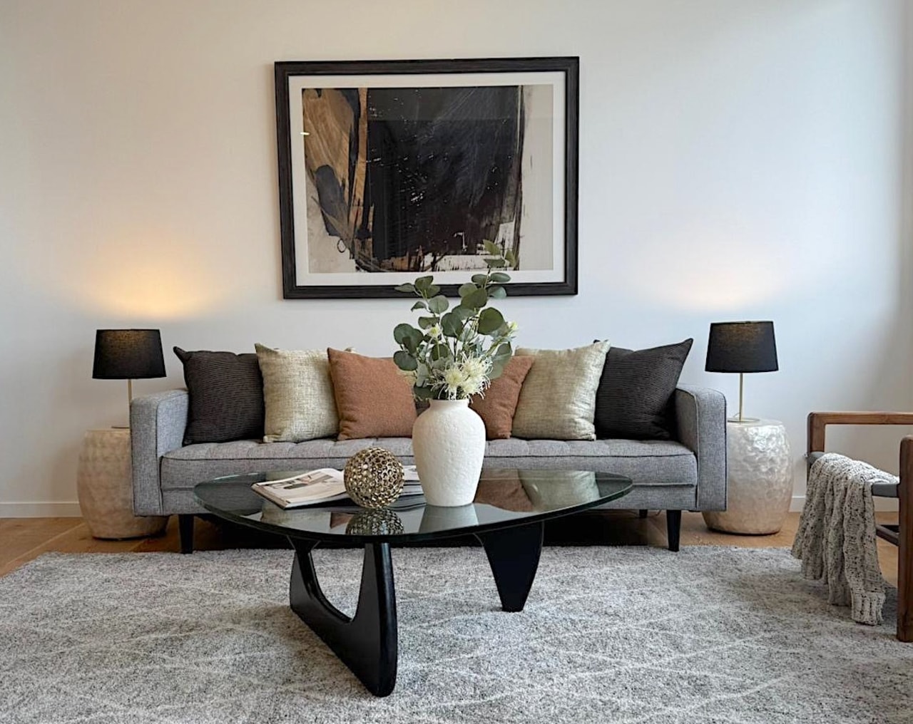 One oversized art piece becomes a focal point. 