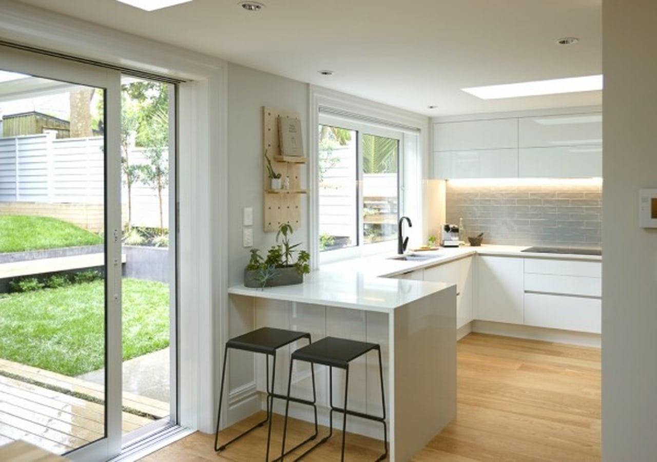 The villa's reworked kitchen is bathed in natural 