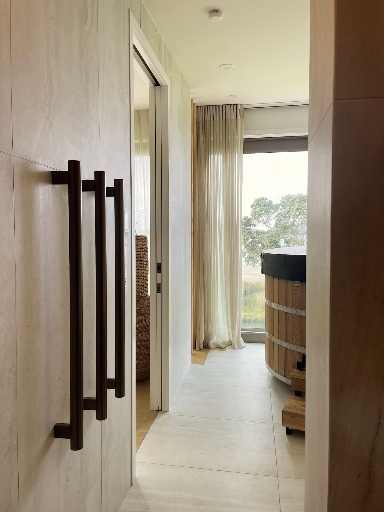 Entry to the biophilically minded bathroom. 