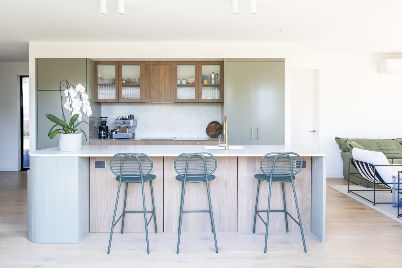 The contemporary kitchen – complete with breakfast seating 