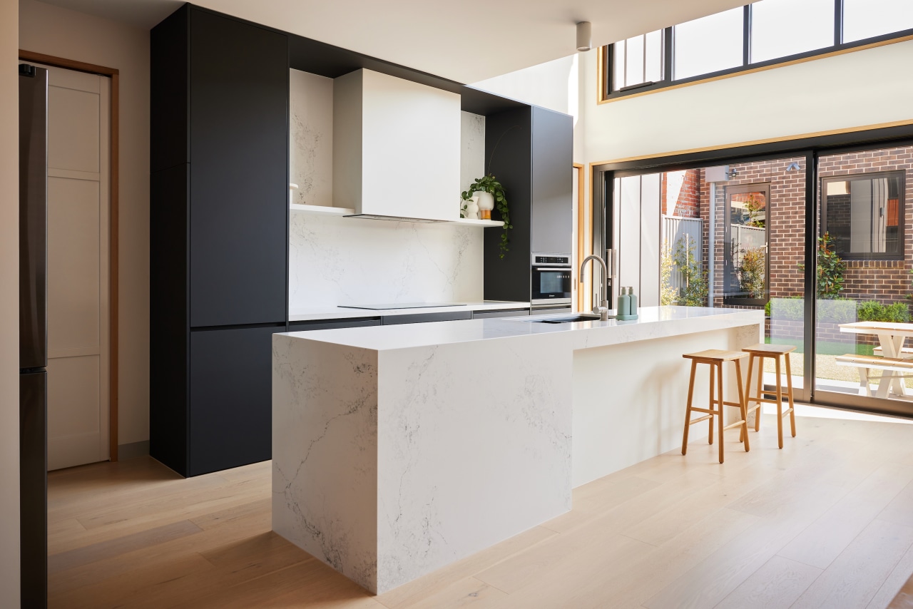 A contemporary new kitchen is set to the 