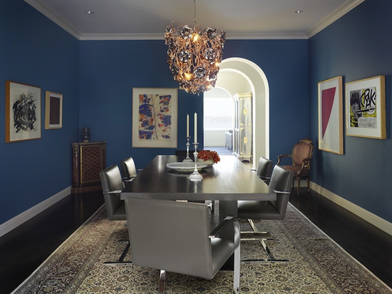 Another view of the dining room ceiling, dining room, furniture, home, interior design, living room, real estate, room, table, wall, gray, black, blue