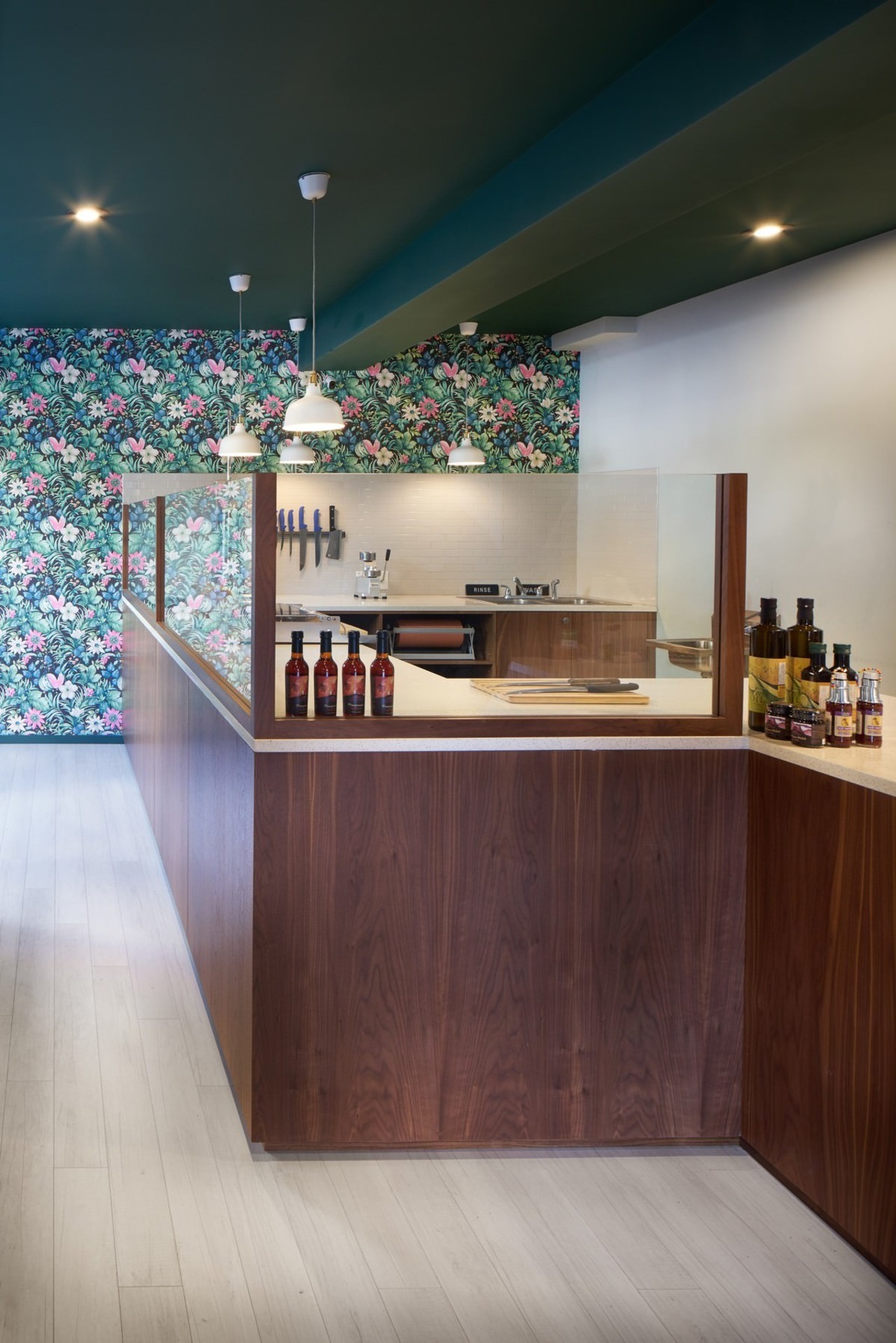 Wholesome Cuts Butcher Shop architecture, ceiling, countertop, floor, flooring, furniture, interior design, kitchen, lobby, gray