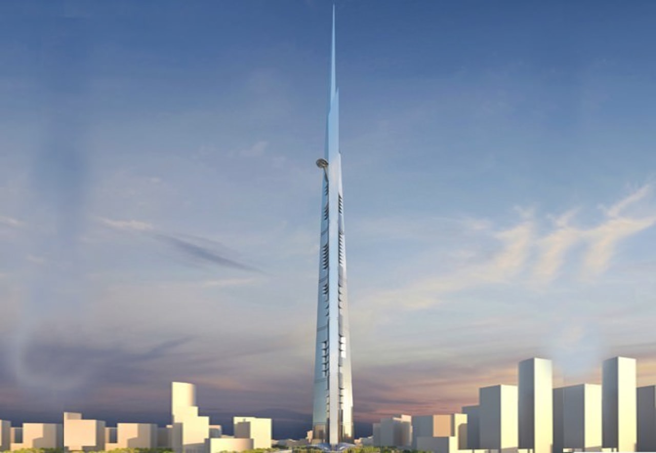 The Jeddah Tower will feature the world's highest building, daytime, energy, landmark, metropolis, metropolitan area, sky, skyline, skyscraper, tower, gray