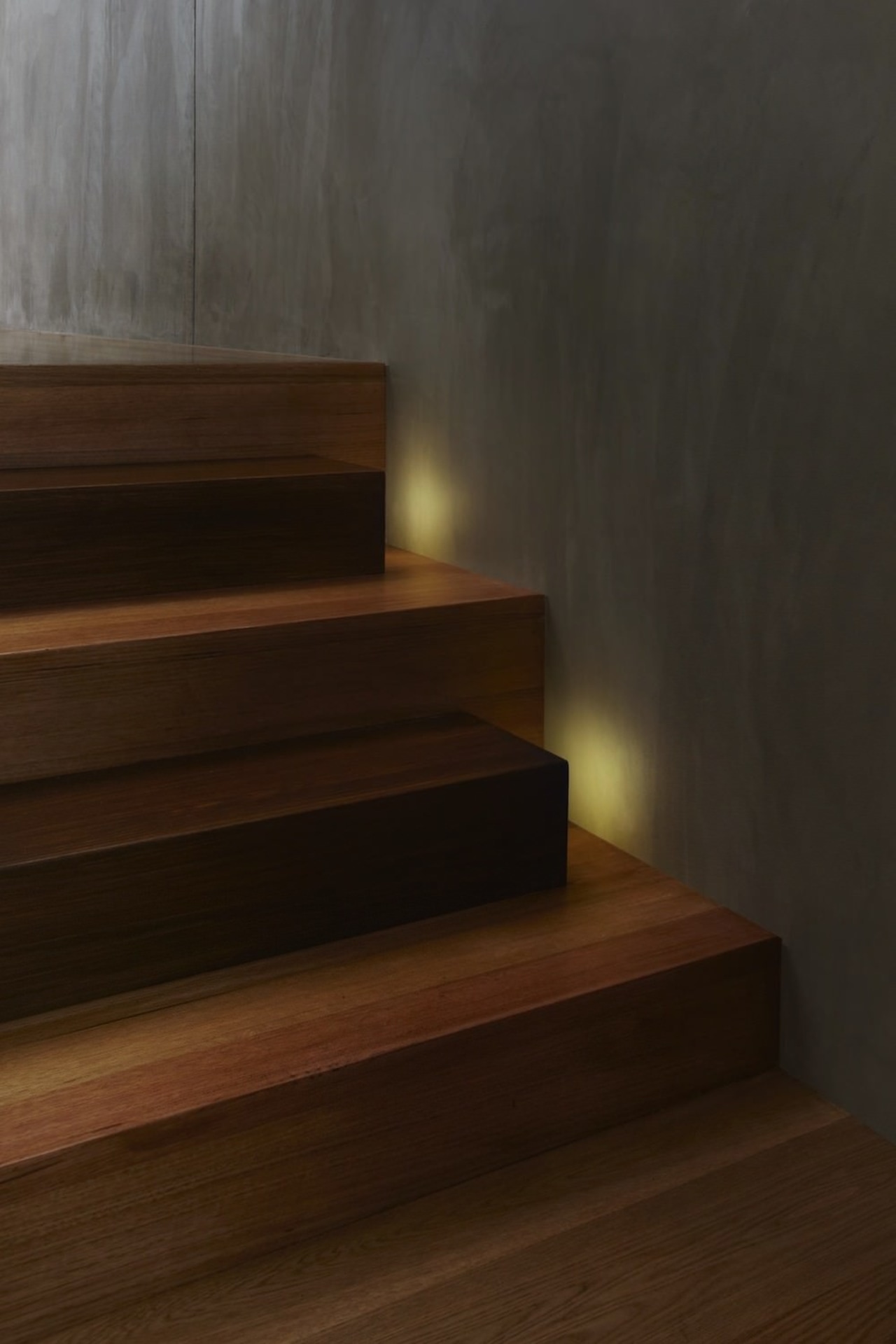 Watch your step – hidden lights face the floor, flooring, hardwood, interior design, laminate flooring, light, lighting, stairs, wall, wood, wood flooring, wood stain, brown, black