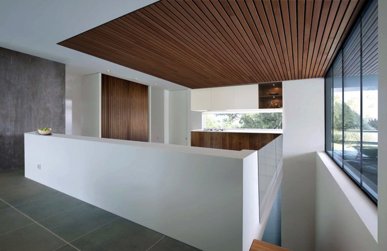 Wood runs along the ceiling architecture, ceiling, daylighting, estate, home, house, interior design, property, real estate, gray