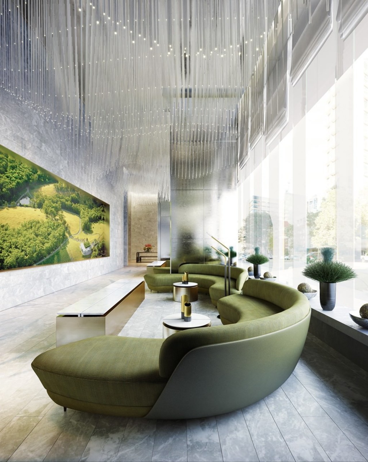 Victoria One is green – inside and out architecture, furniture, interior design, living room, lobby, table, white, gray