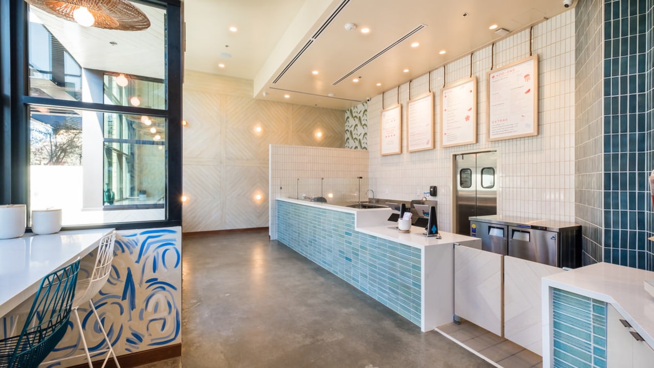 Sweetfin Poke San Diego – Mayes Office ceiling, floor, flooring, interior design, lobby, real estate, room, white