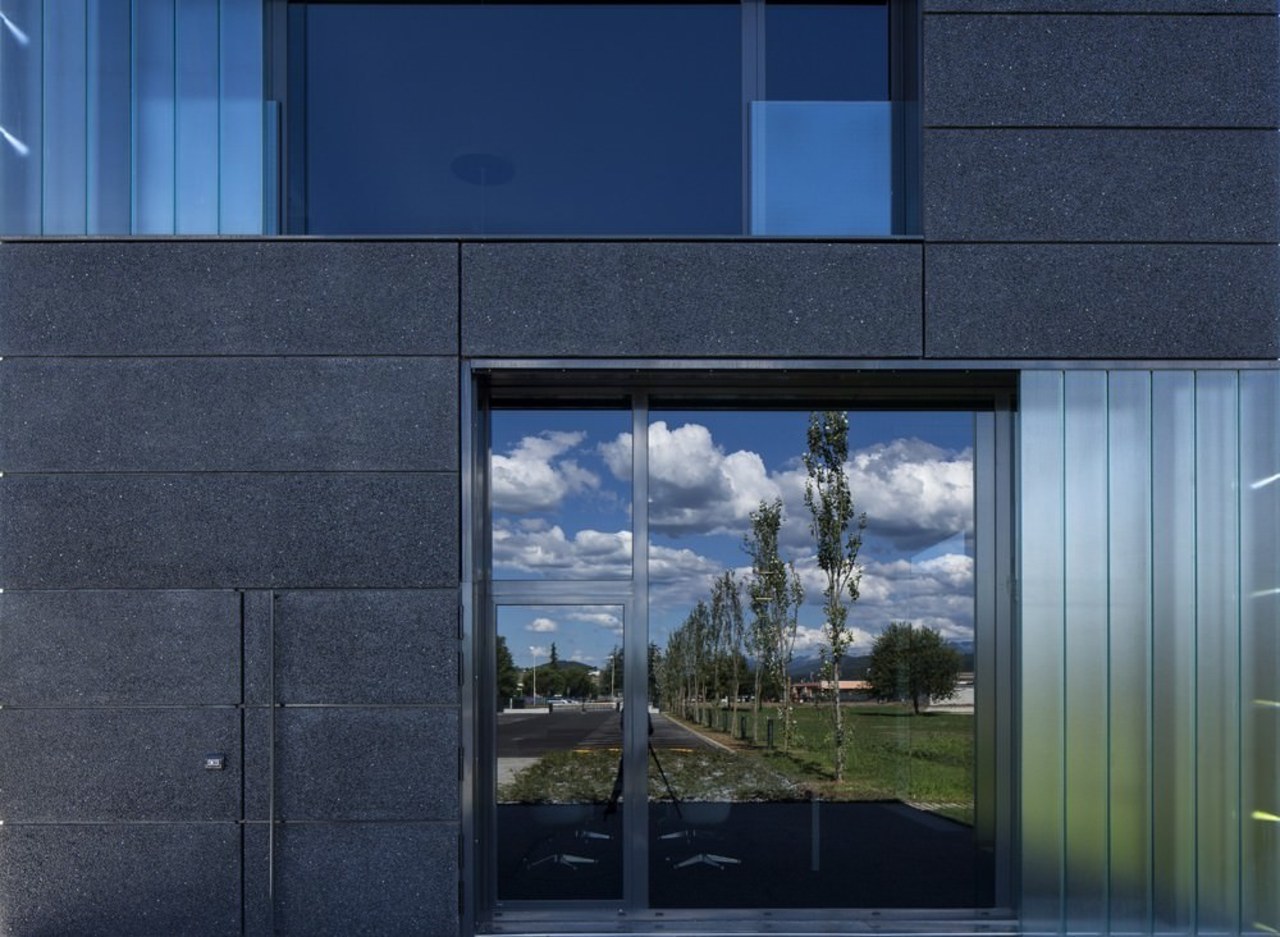 The new Faber headquarters designed by GEZA architecture, building, daylighting, door, facade, glass, home, house, real estate, reflection, sky, wall, window, black, blue