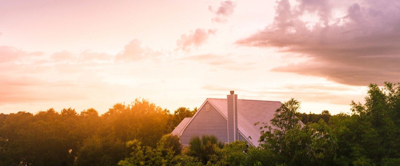 Did you know the roof increases curb appeal? afterglow, atmosphere, cloud, dawn, dusk, evening, field, grass, horizon, landscape, morning, red sky at morning, rural area, sky, sunlight, sunrise, sunset, tree, white, brown