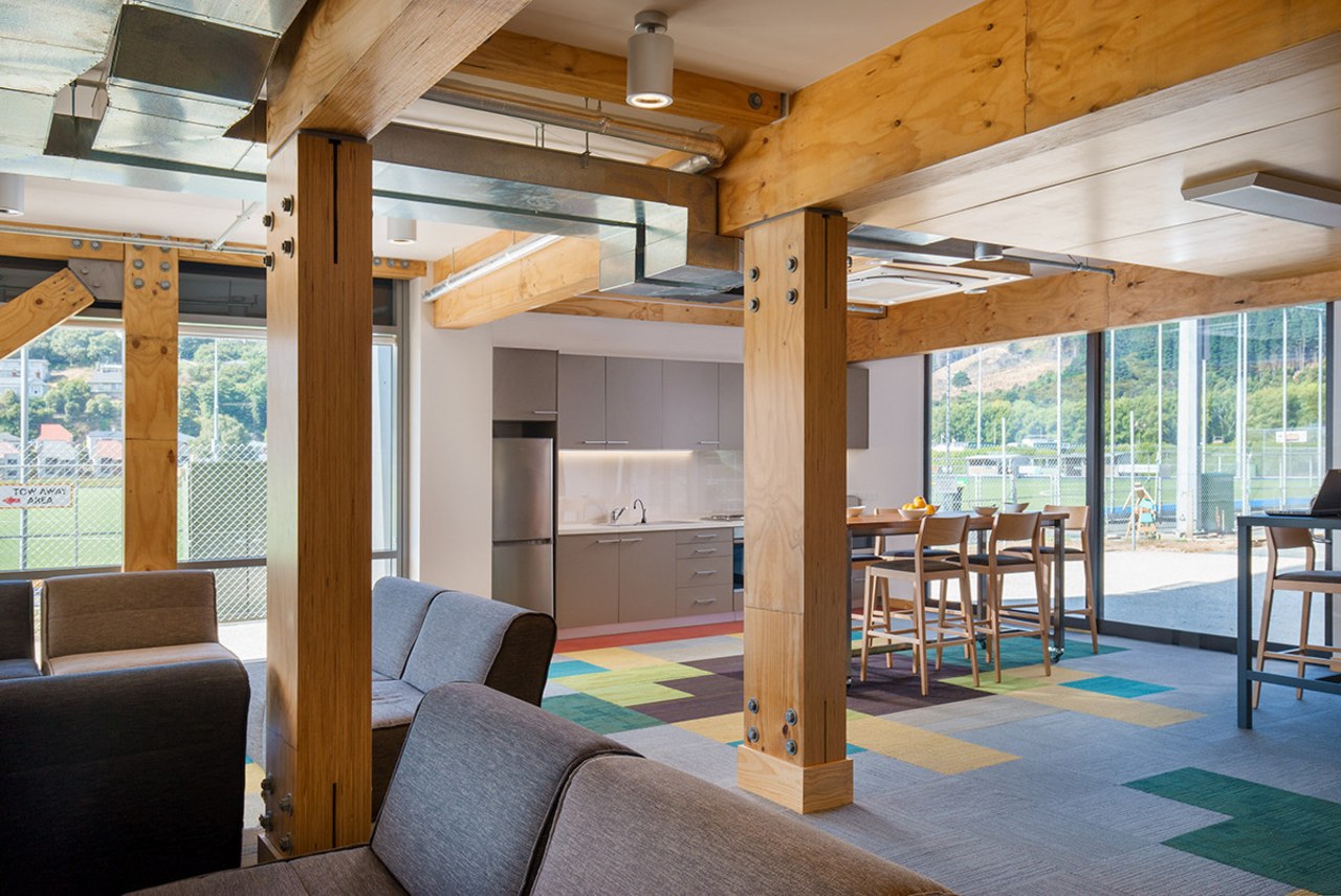 Exposed cross laminated timber beams add a touch house, interior design, real estate, gray