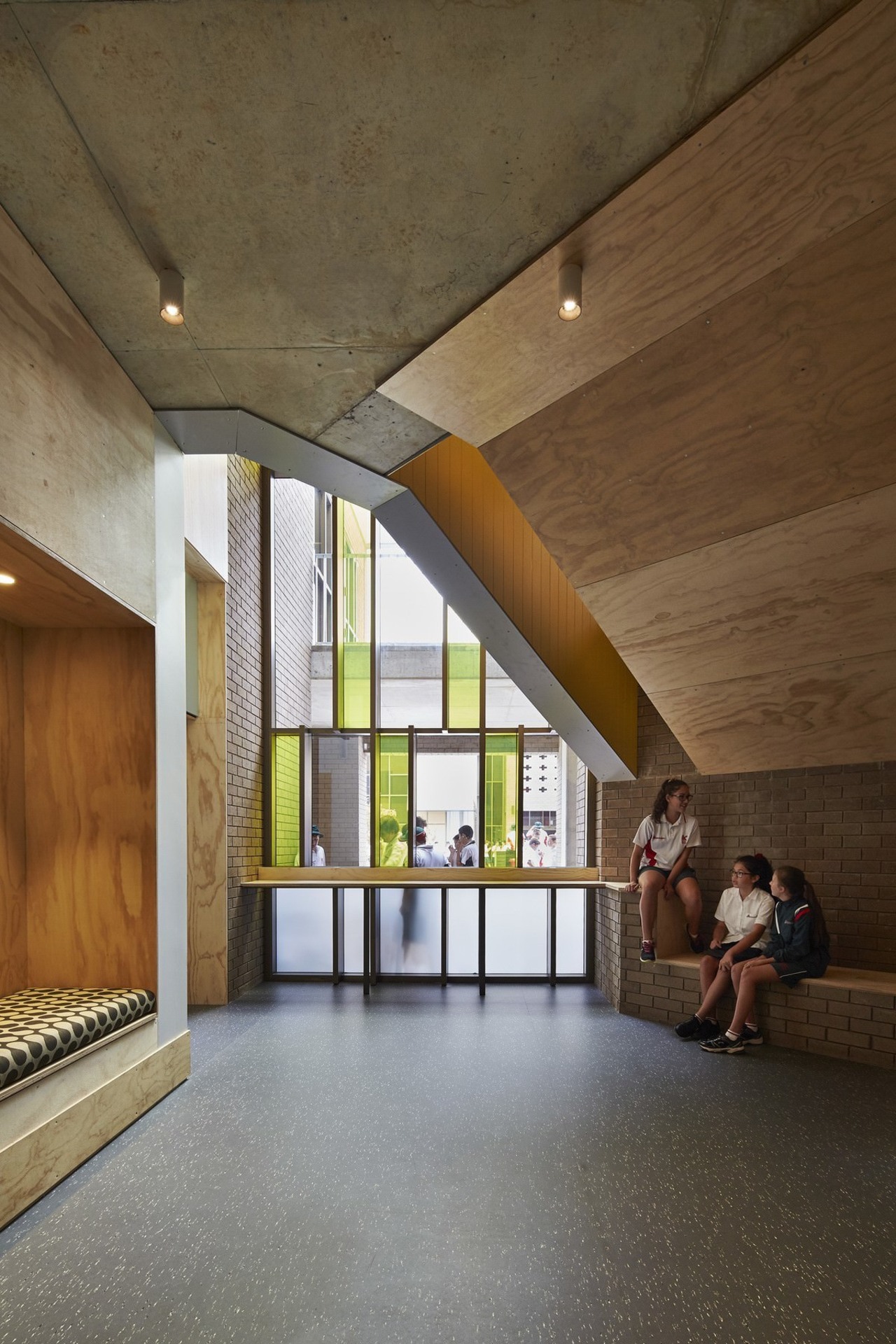 Bunbury Catholic College – Mercy Campus architecture, ceiling, daylighting, floor, house, interior design, lobby, wood, brown, gray