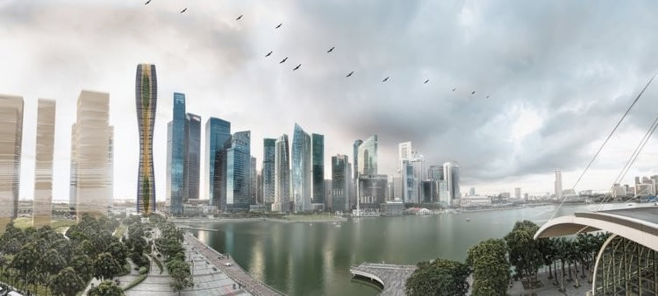 Say goodbye to concrete and steel – this building, city, cityscape, condominium, daytime, metropolis, metropolitan area, reflection, sky, skyline, skyscraper, tower block, urban area, water, white