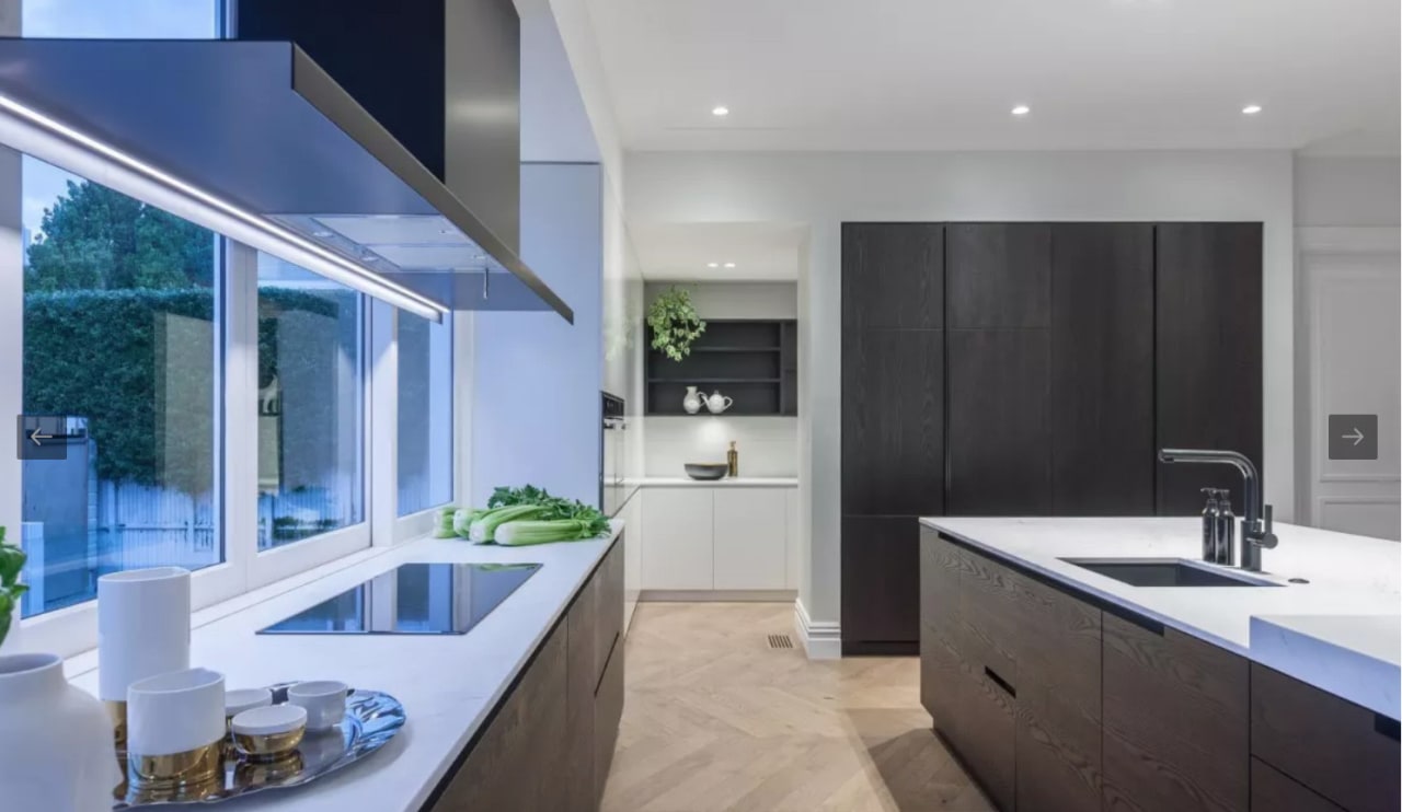 Kitchen designed by Morgan Cronin. Photography by Kallan architecture, countertop, daylighting, house, interior design, kitchen, real estate, room, gray