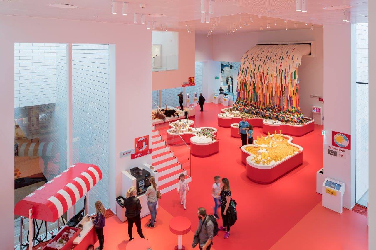 LEGO House – BIG exhibition, interior design, product, red, pink