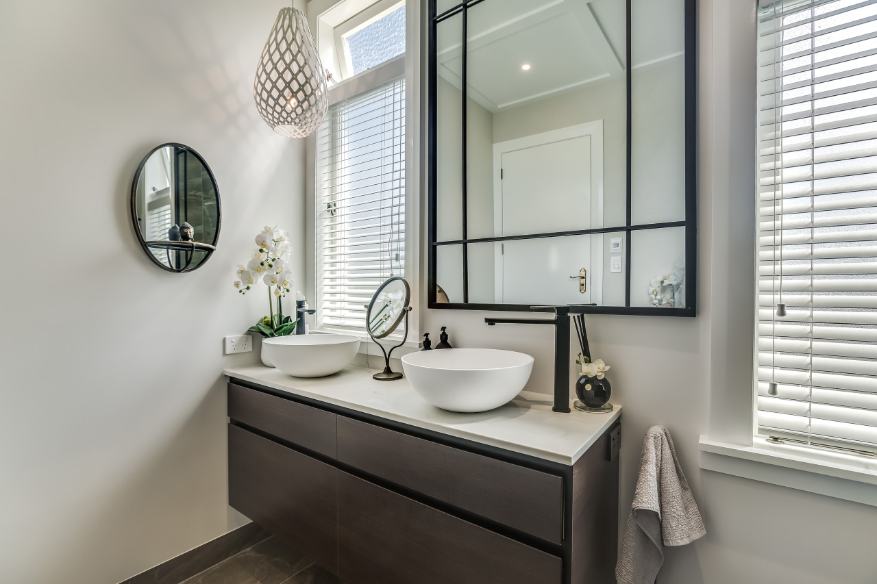 The custom designed vanity aligns with the existing 