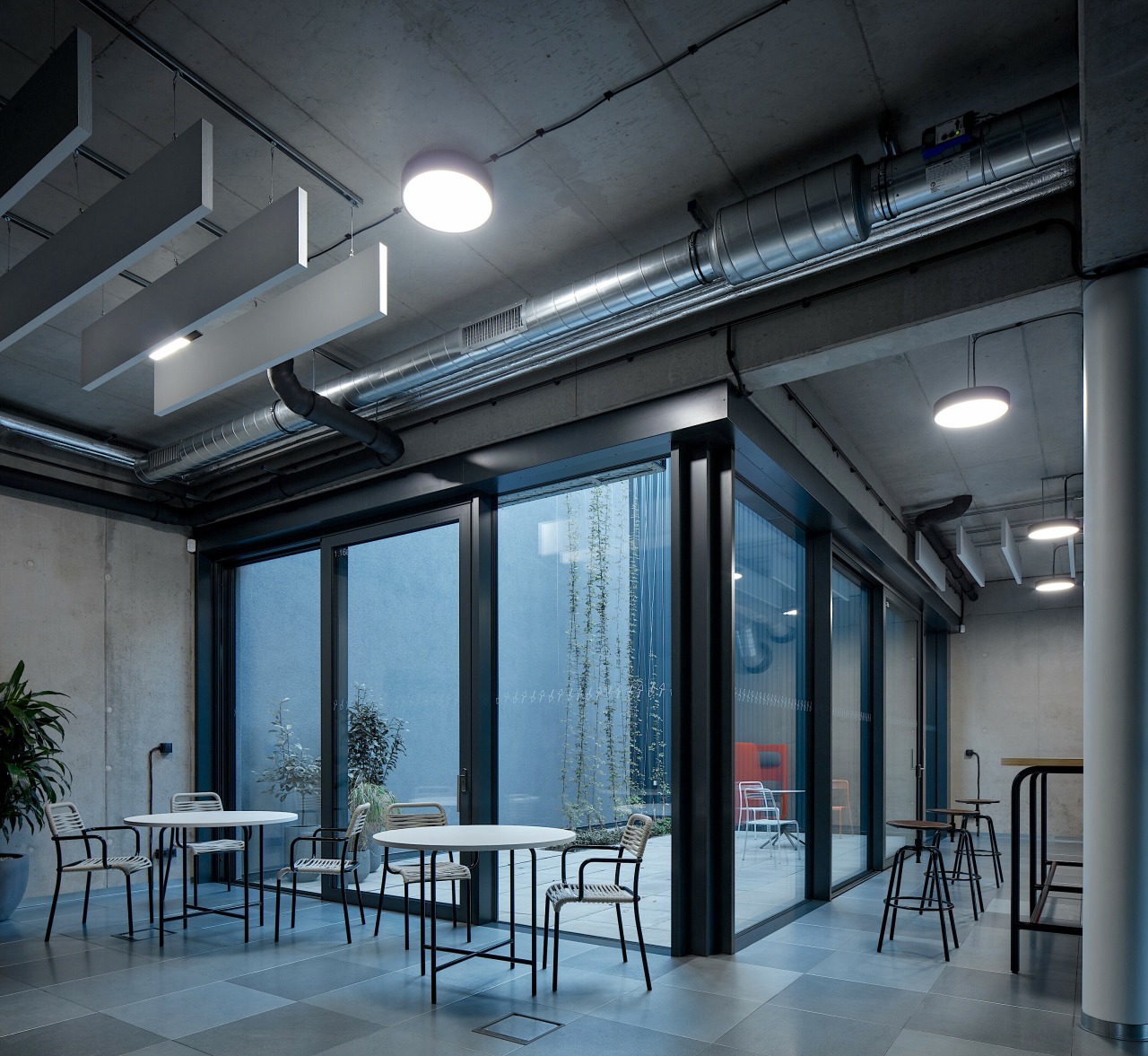 Cafe and internal courtyard. - Industrial chic - 