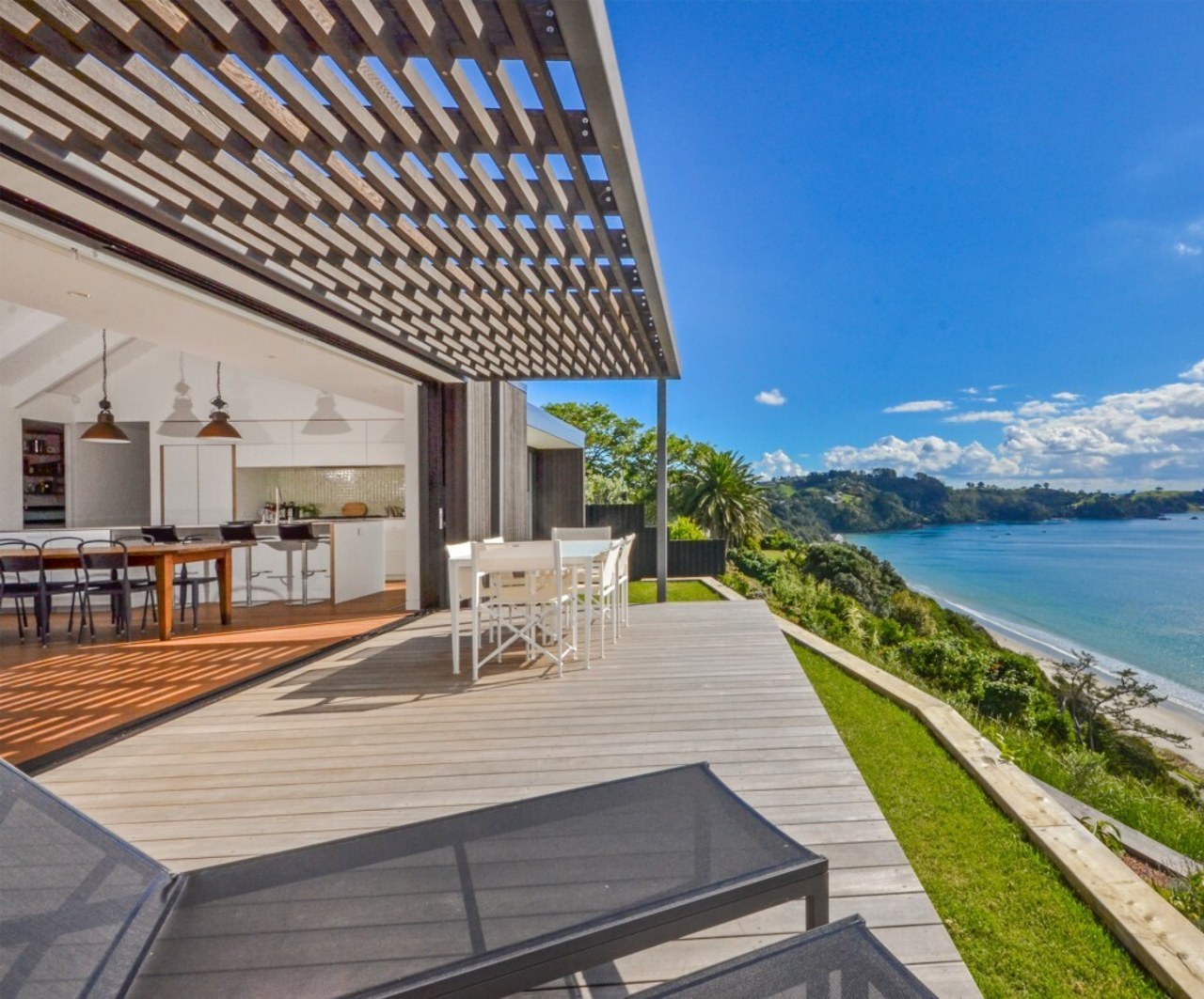 The living space flows to a covered deck 